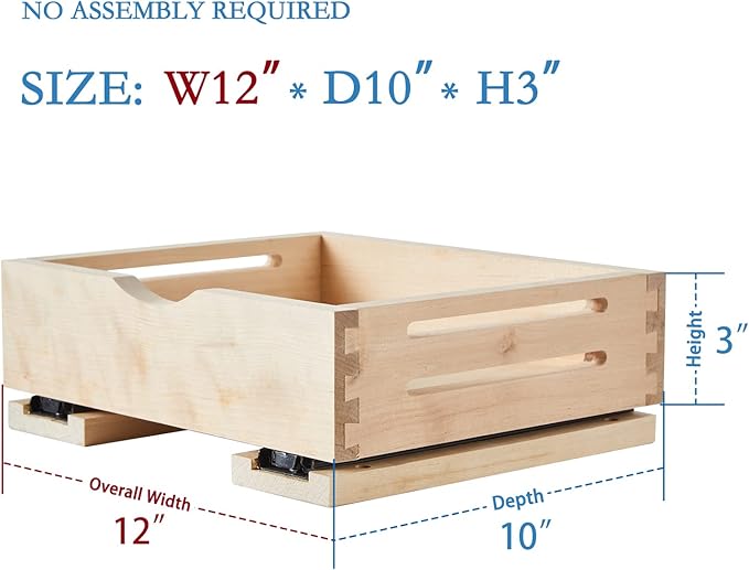 Fully Assembled Drawer Wood Pull Out Tray Drawer Box Kitchen Cabinet Organizer, Cabinet Slide Out Shelve, Wooden Pull-Out Shelf(12'' W×10'' D×3'' H)