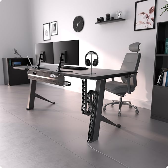 Ultimate Setup Under Desk Cable Management Vertebrae - Perfect for Sit Stand Desk - Wire Management - Adjustable Length - Flexible Cable Spine - Black, 133 cm