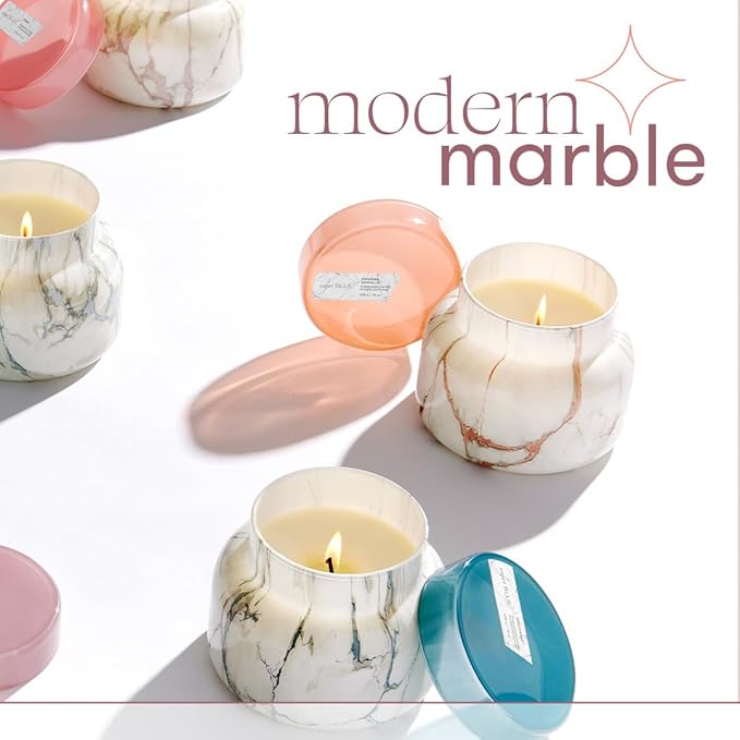 Capri Blue Modern Marble Printed Travel Tin Jar Candles - Luxury Decorative Candles for Home Scented - Long Lasting Soy Wax Blend - Honeydew Crush (8.5 oz)