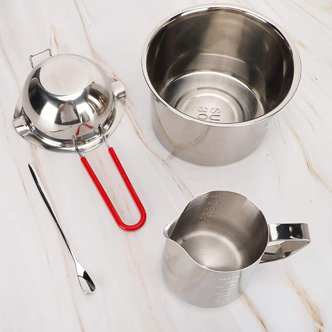 SparkFeng Candle Making Kit, DIY Candle Tools Set with Double - Nozzle Melting Pot, Stainless Steel Wax Pouring Furnace for Aromatic Craft, Includes 550ml Inner Cup and Mixing