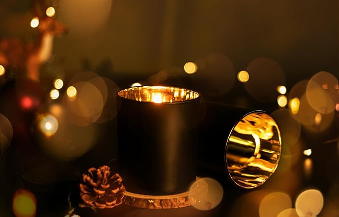 Bulk Candle Jars for Candle Making, Luxury Container with Electroplated Interior, 12PCS Vessel with Metal Lids Empty Jars - Gold Inner