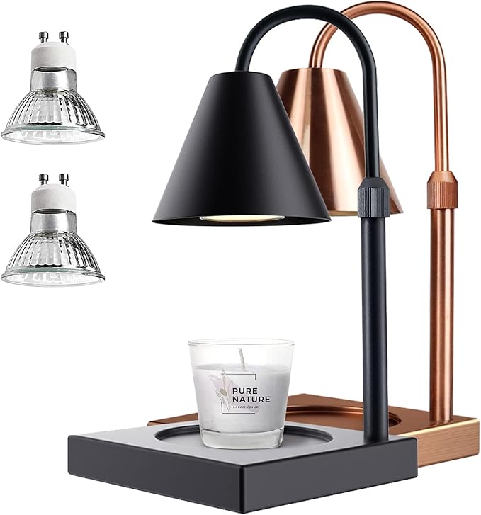 LALISU Candle Warmer Lamp, Stepless Dimming Candle Warmer Lamp with Timer & Dimmer Height Adjustable Compatible with Jars Scented Wax for Home Decor (Metal Base-Black)