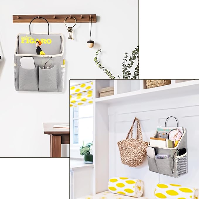 LYroo 2 Pack Wall Hanging Bag Organizer Basket with Pockets for Bathroom Bedroom Kitchen Dorm Room Essentials Rv Storage and Organization (Gray)