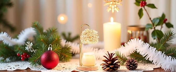 LOFTEK Candle Warmer Lamp with Timer - Dimmable - Adjustable Height- Electric Wax Melt Warmer Lamp with 2 Bulbs for Scente, Jar Candles, Elegant Home Room Decor, Warming Gift for Women, Crystal Gold