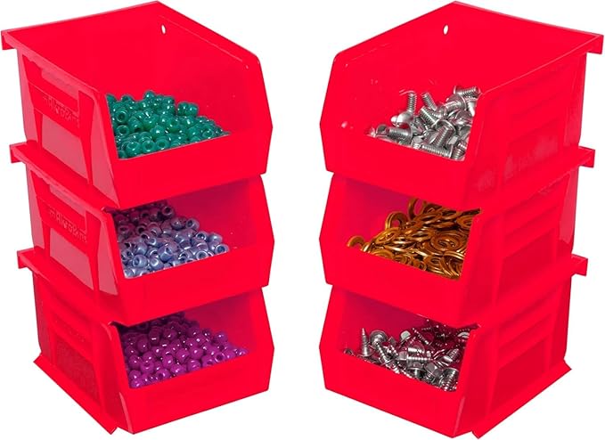 Akro-Mils 30210 AkroBins Plastic Storage Bins, Space-Saving Stackable Bins for Garage, Pantry, Craft Organization, 5" x 4" x 3", Red, 24-Pack