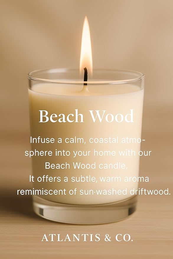 Beach Wood Scented Candle, 8oz Jar with Long-Lasting Burn, Giftable, Holidays,Birthdays