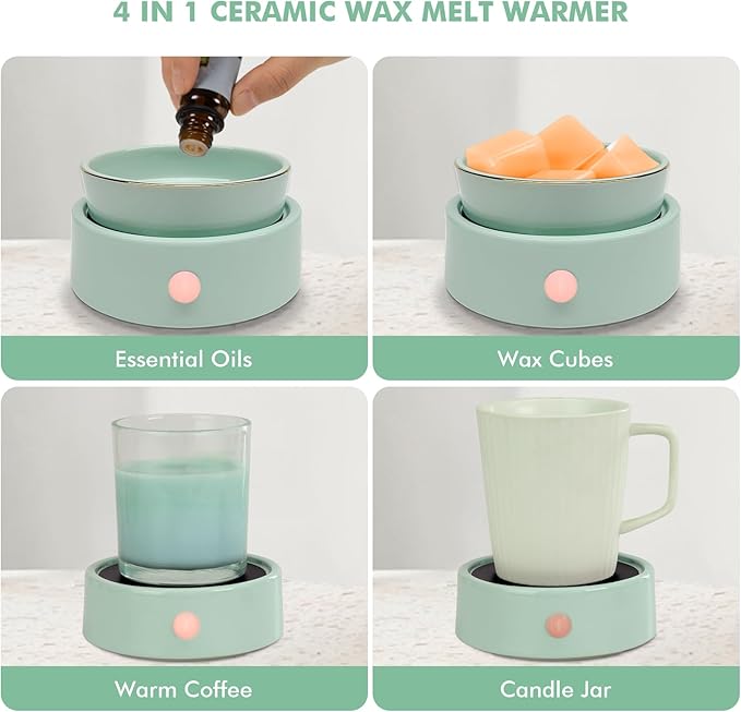 Electric Wax Melt Candle Warmer - 4-in-1 Essential Oil Candle Burner Ceramic Fragrance Warmer for Scented Wax Tarts Candle Jars Essential Oils Home Office Bedroom Gift Decor