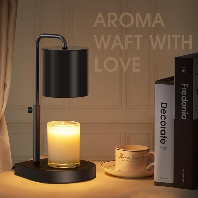 zukakii Candle Warmer Lamp Adjustable Height Dimmable with Timer Large Jar Candles Compatible - No Flame Scented Wax Warmer with 2 Bulbs - Mothers Day Gift - Black