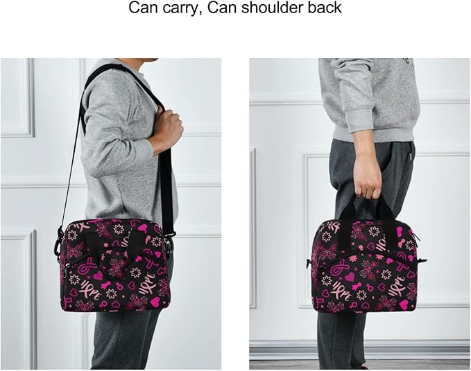 CBBYY Breast Cancer Awareness Butterfly Lunch Bags for Women Men, Reusable Insulated Lunch Box, Adjustable Shoulder Straps Tote Lunch Bag for Work Picnic School