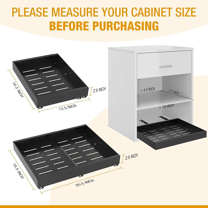 Expandable Pull Out Drawers for Cabinets (Black): Kitchen and Pantry Organizer, Sliding Cabinet Organizer with Adhesive, Under Sink and Pots Storage, 12.5"-20.5". Adjustable Shelf Solution