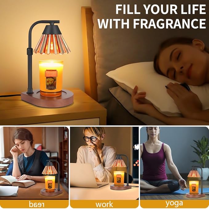 Dimmer Candle Warmer Lamp with Timer Adjustable Height Electric Wax Warmer for Jar Candles Home Offices Decor Birthday for Women Mom Grandma (Gold-Yellow)