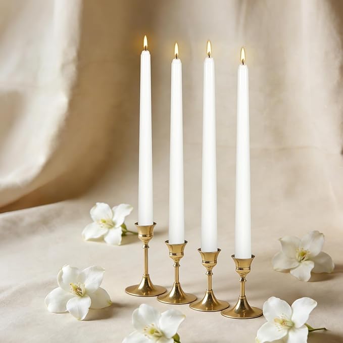 White Taper Candles, 10 Inch Dripless Candlestick, Jasmine Scented Colonial Candle, Dripless Long-Lasting Burning Candle Sticks for Home Décor, Dinner, Weddings,4Pack