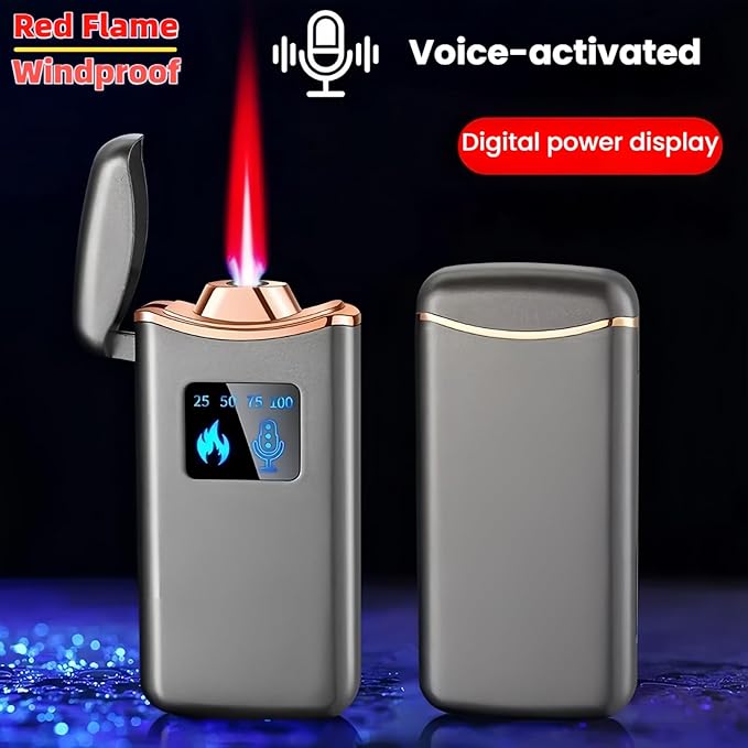 Smart Butane Lighter, Voice-Activated Sensor Torch Lighter with 4 Ignition Modes, Windproof Red Flame Refillable Lighters (Without Fuel) (Black Ice)