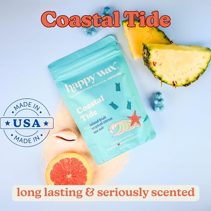 Happy Wax Best Sellers Collection Scented Natural Soy Wax Melts – 6 Total Oz. of Scented Wax Melts, Collection Includes Lemon Verbena, Coastal Tide and Eucalyptus Spearmint