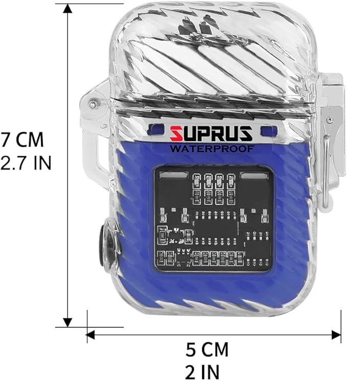 SUPRUS Luminous 3 Modes of Flashlight Windproof Waterproof Lighter Electric Rechargeable Dual Arc Plasma Lighter with Survival Emergency Whistle and Lanyard (Blue)