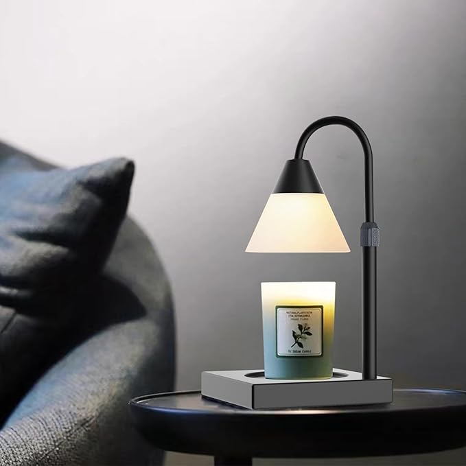 LALISU Candle Warmer Lamp, Dimmable Metal Candle Lamp Warmer Height Adjustable, Compatible with Candle and 3 Wick Large Jars Scented Wax for Home Decor (Glass-Black)
