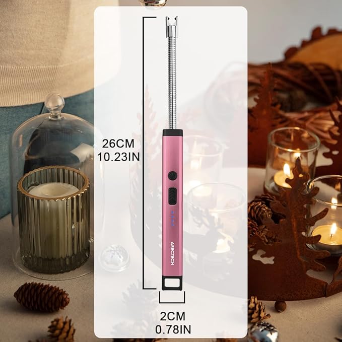ARECTECH Candle Electric Lighter Rechargeable USB Arc Lighters for Candle Camping Fireworks Christmas Birthday Gifts with LED Light for Men Women Pink