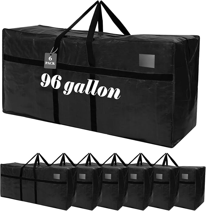 4 Pcs 96 Gallon Extra Large Moving Bags Heavy Duty Storage Bag with Strong Zipper Handle Foldable XXL Jumbo Storage Tote Packing Moving Box for College Dorm Travel Cloth Duffle (Black)