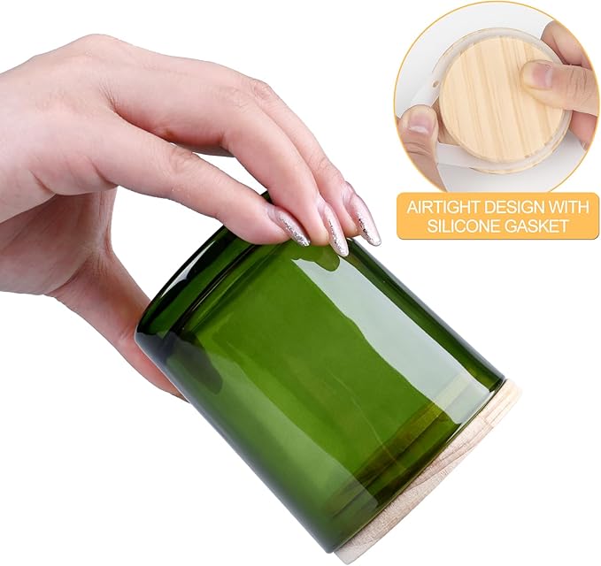 SHOWIN Thick Candle Jars for Making Candles 12 Pcs, 7 OZ Empty Jars with Wood Lids for Candle Making, Sample Container, Clear Green