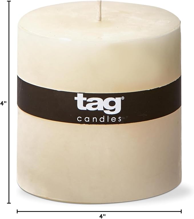 tag Chapel 4X4 Ivory Pillar Paraffin Wax Candle Unscented Drip-Free Long Burning 75 Hours for Home Decor Wedding Parties 4x4 Ivory