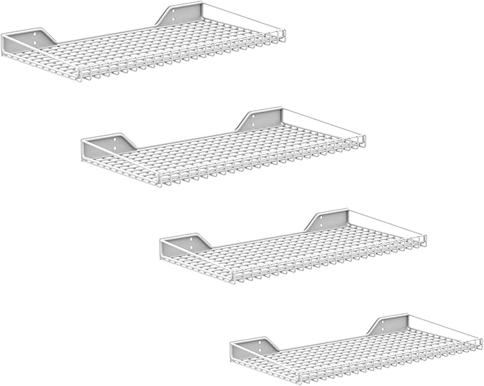 WALMANN Garage Wall Shelf, 4 Mixed-Size Wall-Mounted Storage Shelves for Garage, Closet, Laundry Room, Heavy Duty Wall Shelving, Holds Up to 65 lbs(White, 4 Mixed-Size Shelves)
