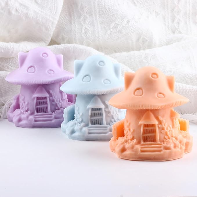 XIAOSHUI Mushroom House Candle Mold House Resin Casting Silicone Molds for Candle Making Candle Home Decorate Aromatherapy Gypsum Candles Clay Craft