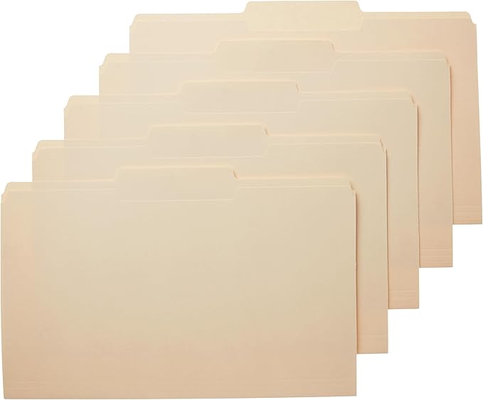 Amazon Basics Sturdy Manila File Folders, 1/3 Tabs in Assorted Positions for Filing and Easy Labeling, Legal Size, 8.5 x 14 inch, 100-Pack