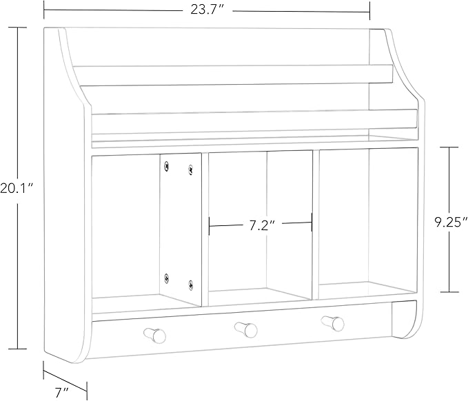 RiverRidge Kids Bookshelf with 3 Cubbies & Hooks - Book Nook Wall Bookshelf for Kids' Rooms Storage Display Rack for Toys and Games