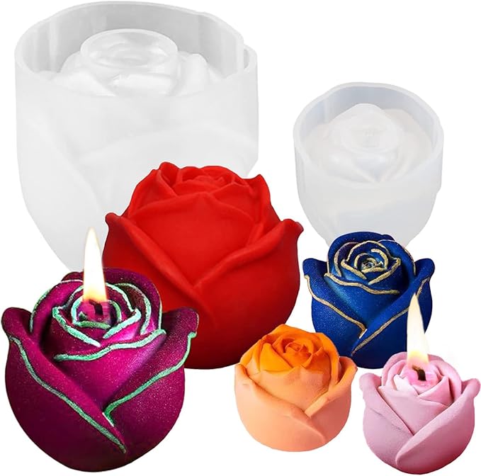 2 Pack Rose Candles Molds, Set of Large + Small 3D Flower Silicone Molds for Candles Making, Epoxy Resin Casting Handmade Soap, Clay Plaster Home Décor Wedding, Valentines Day Mothers Day Gift