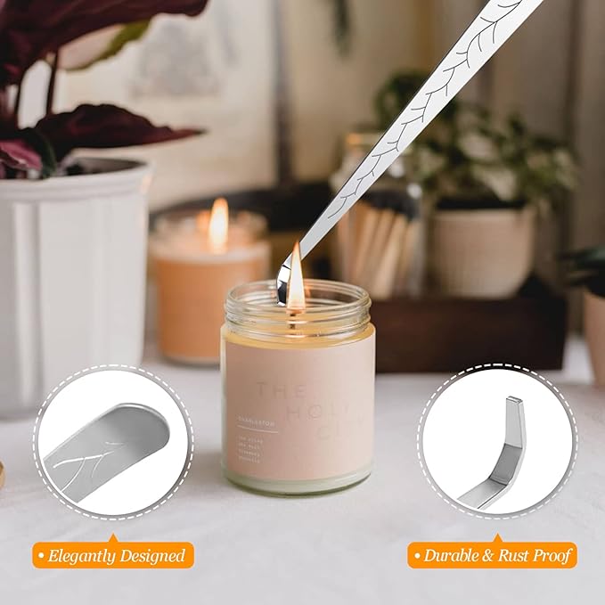 Lsnisni 5Pcs Candle Accessory Set with Rechargeable Electric Lighter, Storage Tray, Wick Trimmer, Snuffer, Dipper - Stainless Steel Care Kit with Gift Package for Candle Lovers - Silver