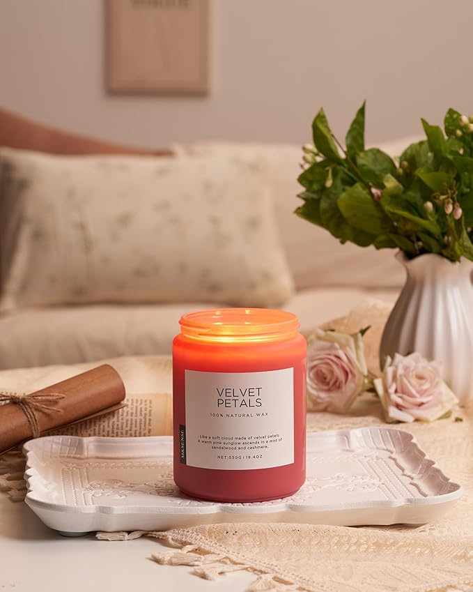 M&SENSE Sandalwood Rose Scented Candle, 19.4oz Large Soy Wax Candle for Home, 110 Hour Long-Lasting Non-Toxic Floral Aromatherapy Candle, Relaxing Self-Care Gift for Mom Her Mother's Day Birthday