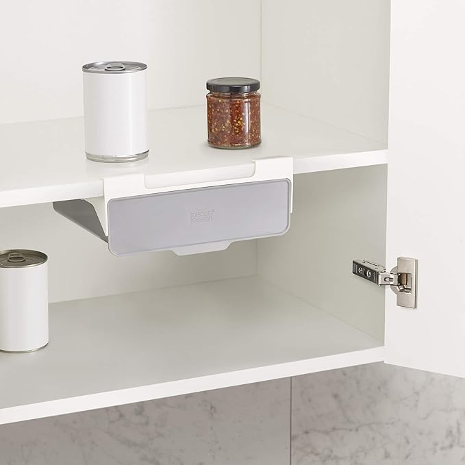 Joseph Joseph CupboardStore Under Shelf Drawer Kitchen Cabinet Storage Organizer, Space Saving, Gray/White