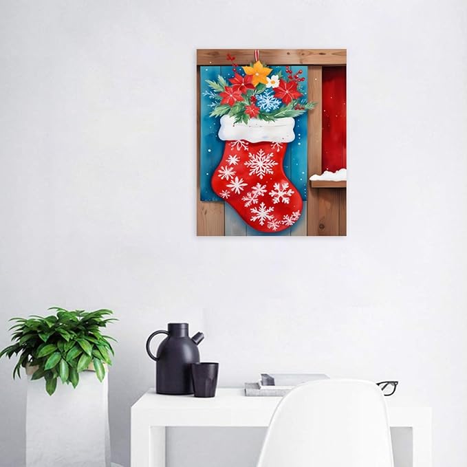 QZOTRXI Winter Paint by Number for Adults,Christmas Paint by Numbers for Beginner Drawing with Christmas Socks Paint Canvas Oil Painting Christmas for Home Decor UNFRAMED 20x16 inch