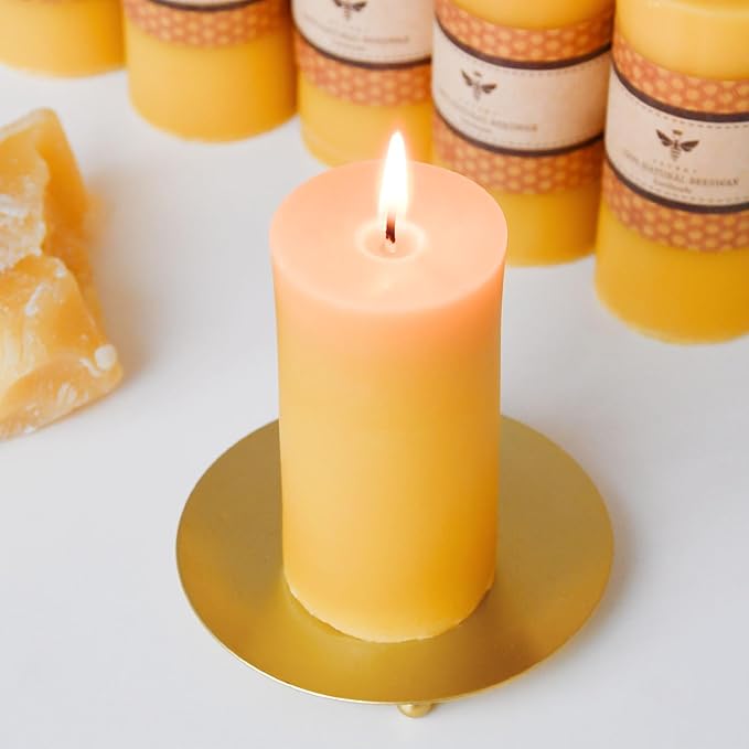 DEYBBY 2 x 4 inch Natural Beeswax Pillar Candles Set of 6, Smokeless Dripless Pure Beeswax Candle with Natural Scent for Room Decoration Prayer Party, Long Lasting Burn Time, Yellow Raw