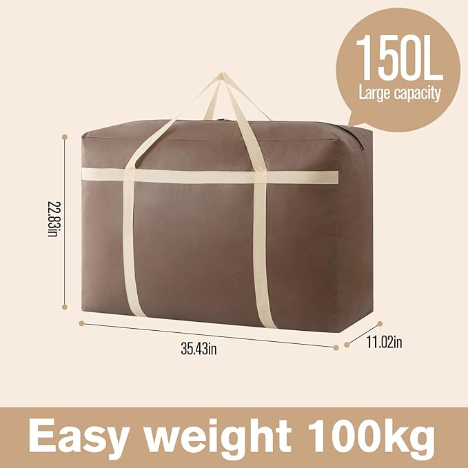 3 Pack 150L Extra Large Moving Bags with Zippers & Carrying Handles, Heavy-Duty Storage Tote Moving Boxes for Space Saving(brown, 3Pack*150L)