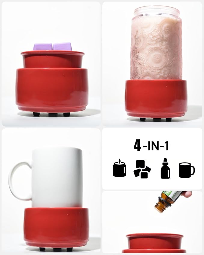 Ceramic Electric Wax Melt Warmer & Cube Oil Melter Cute Small Warmers Aromatherapy for Home Decorative Burner Melts Scented Candle Tart Scent Warm Fragrance (red)