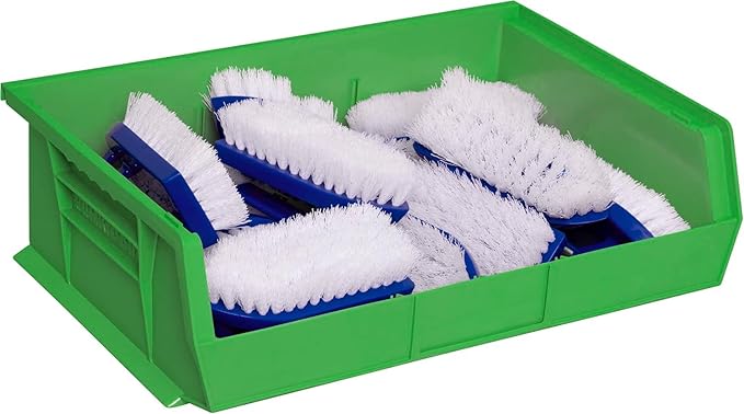 Akro-Mils 30255 AkroBins Plastic Storage Bins, Space-Saving Stackable Bins for Garage, Pantry, Craft Organization, 11" x 16" x 5", Green, 6-Pack