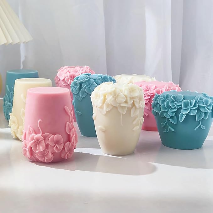 Bottle Candle Molds Cylinder Flower Pillar Mold - Rose Flower - Resin Casting Silicone Molds for Home Decor & Candle Making Wave Spiral Mold
