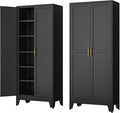 Ckzbx Metal Cabinets with Doors and Shelves, 75" H Black Storage Cabinet Pantry Cabinet Garage Cabinets for Kitchen,Living Room, Dinning Room