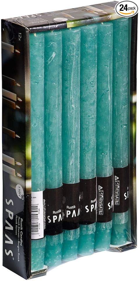 Spaas 12 x 12 Rustic Unscented Household Candles, Paraffin Wax Emerald Green, D 21 mm x H 250 mm