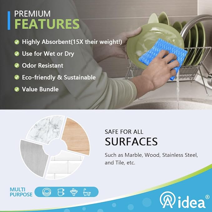 AIDEA Cleaning Wipes, Multi-Purpose Towel Reusable Cleaning Cloths-80Ct(1 Pack), Domestic Wipes, Dish Cloths-(12''x24'')