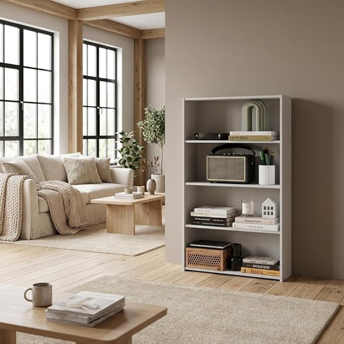 Furnifact White Bookcase with Modern Design, Sturdy Wooden Construction, Elegant Storage Solution, Ideal for Home or Office Organization