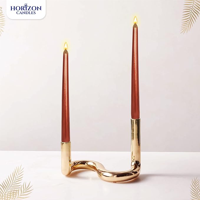 Horizon Unscented 10-Piece Taper Candle Set – 9 Hours Burning Time Smokeless & Dripless Candles for Centerpieces at Wedding, Holiday Dinners, Festive Parties and Home Decor - Metallic Copper