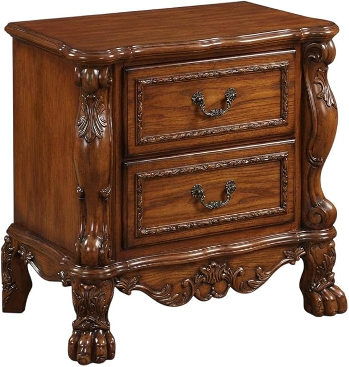 Furnifact Red Dresden Cherry Oak Nightstand, Poplar Wood, MDF, Poly-Resin, Transitional Vintage Design, Spacious Storage, Durable Build for Bedroom Decor