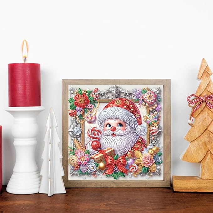 5D Santa Claus Special Shape Diamond Art Kits for Beginners, Christmas Winter Theme Diamonds Painting Kits for Adults,DIY Crystal Rhinestones Diamond Paintings for Home Wall Decor 12×12Inch