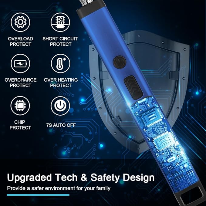 ARECTECH Candle Electric Lighter Rechargeable USB Arc Lighters for Candle Camping Fireworks Christmas Birthday Gifts with LED Light for Men Women Blue