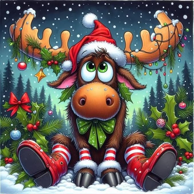 Mrnsiet Christmas Elk Diamond Painting Kits for Adults, 5D Elk Diamond Art Kits for Beginners, DIY Full Round Drill Christmas Painting Crafts Arts Kit Gift for Home Wall Decor 14x14 Inch