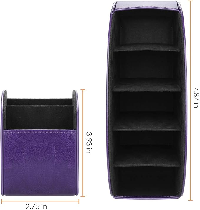 SITHON Remote Control Holder with 5 Compartments - PU Leather Remote Caddy Desktop Organizer Store TV, DVD, Blu-Ray, Media Player, Heater Controllers, Purple