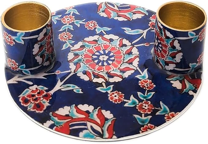 Yair Emanuel Flat Plate Candle Holders for Shabbat 4 Inch Vibrant Pattern Design Modern Judaica Gift (CSE-5 Armenian)