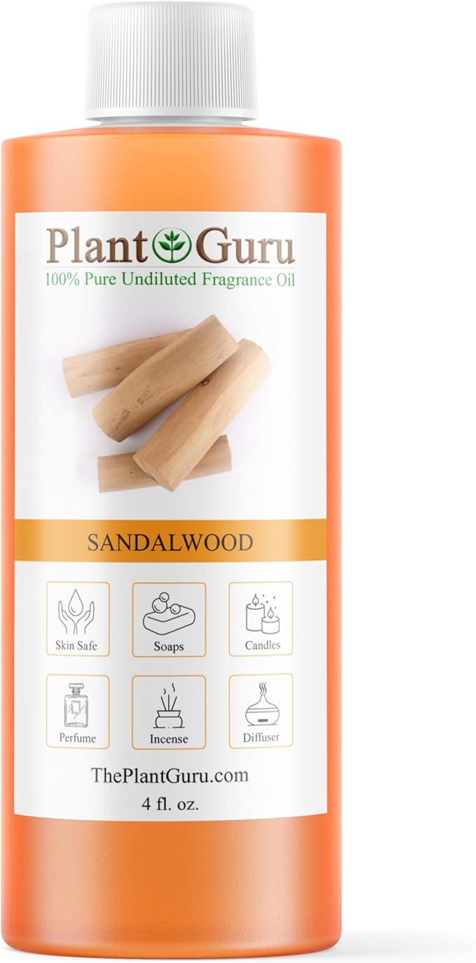 Sandalwood Fragrance Oil 4 fl. oz. Scented Oil for DIY Soap Making, Candles, Bath Bombs, Body Butters. Used in Aromatherapy Diffusers, Burners and Warmers. Great Addition to Lotions and Creams.